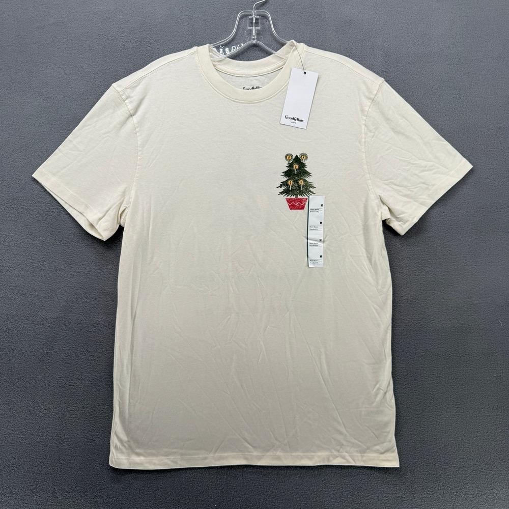 Goodfellow Co Holiday T Shirt Mens M Short Sleeve Cream Christmas Tree